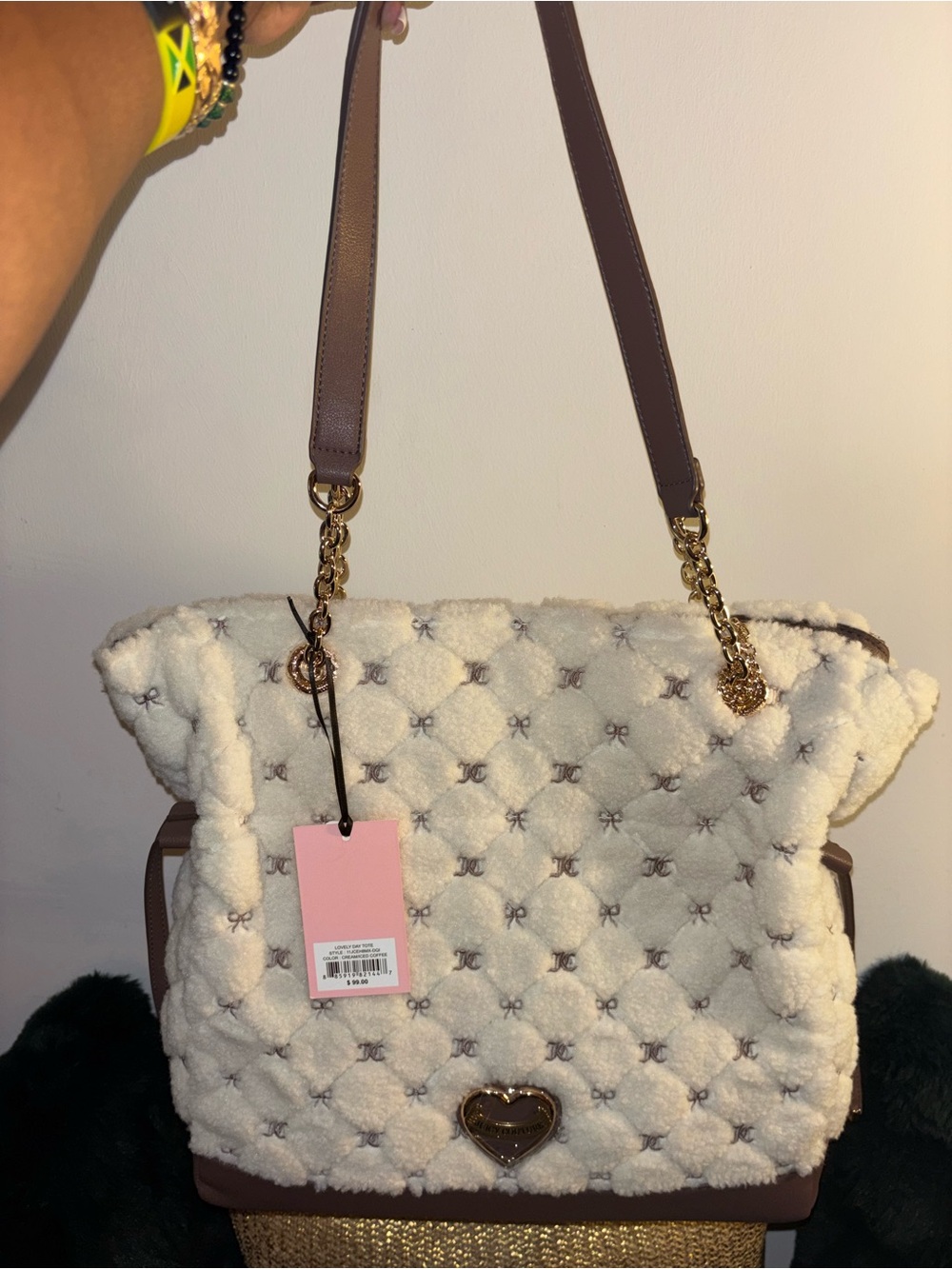 Juicy couture lovely day tote in cream/iced coffee